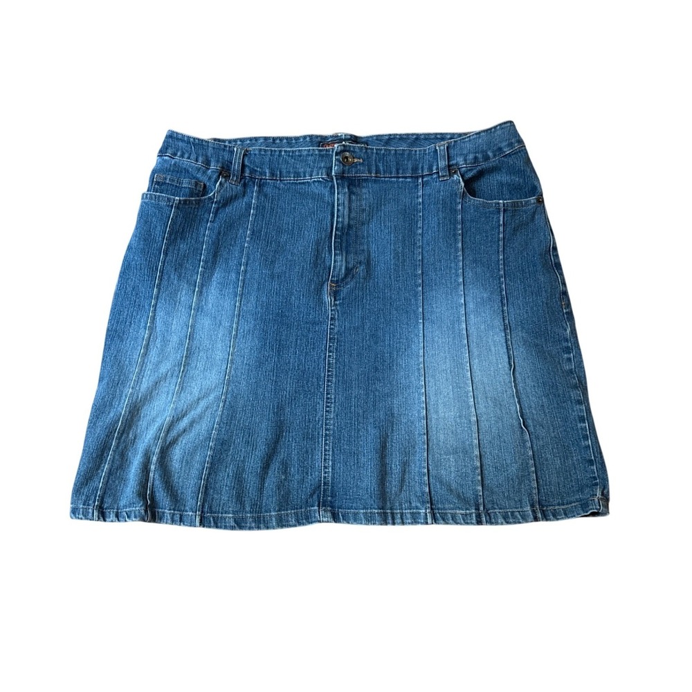 Route 66 Denim Skirt Women Blue Seamed Panel Stretch Y2K SIZE 20W